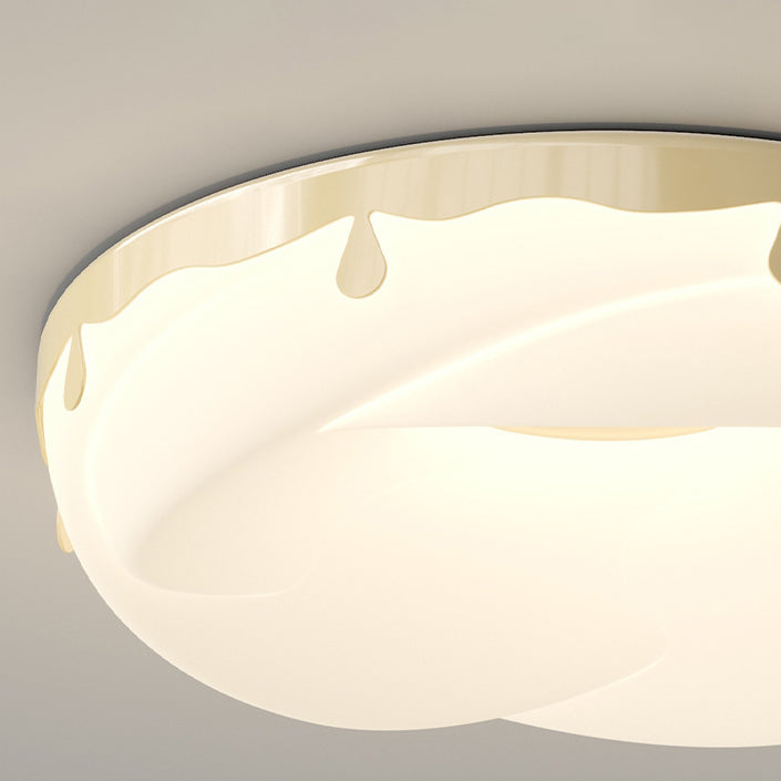 Contemporary Nordic Round Cream Donut Roto-molding Hardware Lampshade LED Flush Mount Ceiling Light For Bedroom