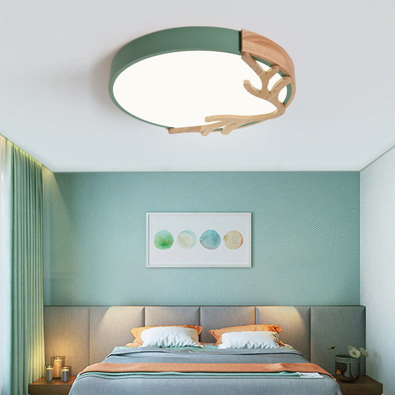 Contemporary Nordic Round Deer Iron Acrylic Lampshade LED Flush Mount Ceiling Light For Bedroom