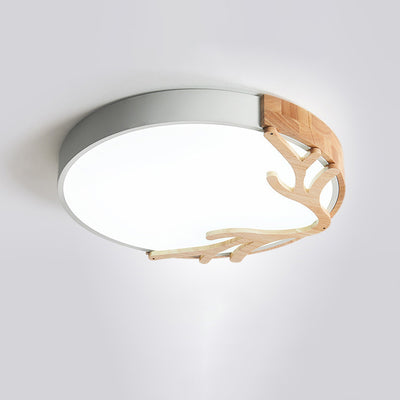 Contemporary Nordic Round Deer Iron Acrylic Lampshade LED Flush Mount Ceiling Light For Bedroom