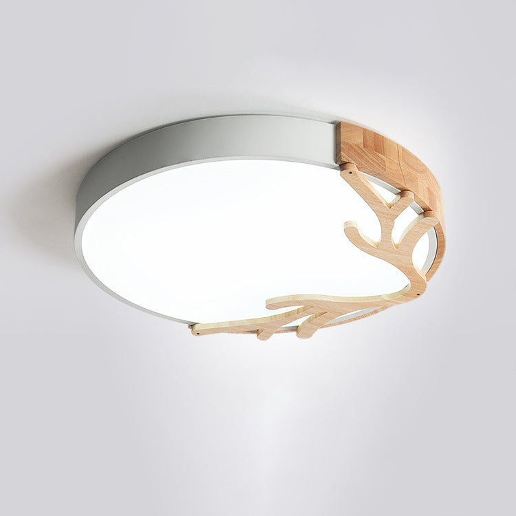 Contemporary Nordic Round Deer Iron Acrylic Lampshade LED Flush Mount Ceiling Light For Bedroom