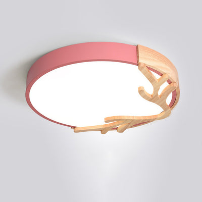 Contemporary Nordic Round Deer Iron Acrylic Lampshade LED Flush Mount Ceiling Light For Bedroom