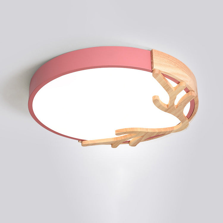 Contemporary Nordic Round Deer Iron Acrylic Lampshade LED Flush Mount Ceiling Light For Bedroom