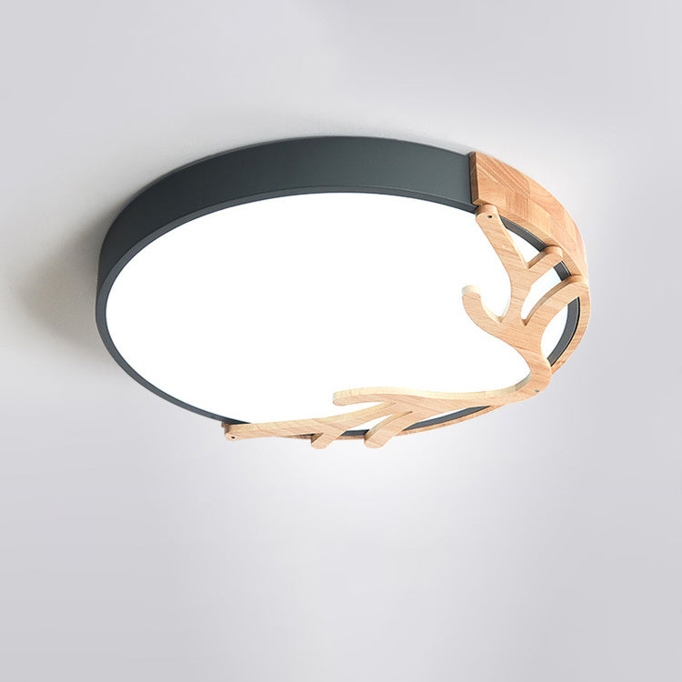 Contemporary Nordic Round Deer Iron Acrylic Lampshade LED Flush Mount Ceiling Light For Bedroom