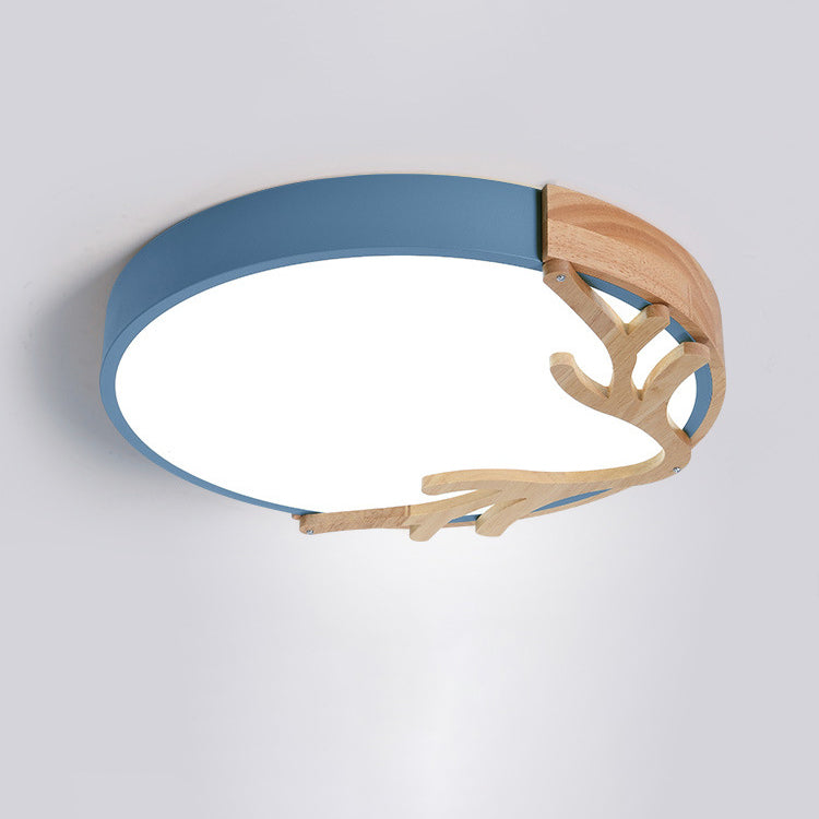 Contemporary Nordic Round Deer Iron Acrylic Lampshade LED Flush Mount Ceiling Light For Bedroom