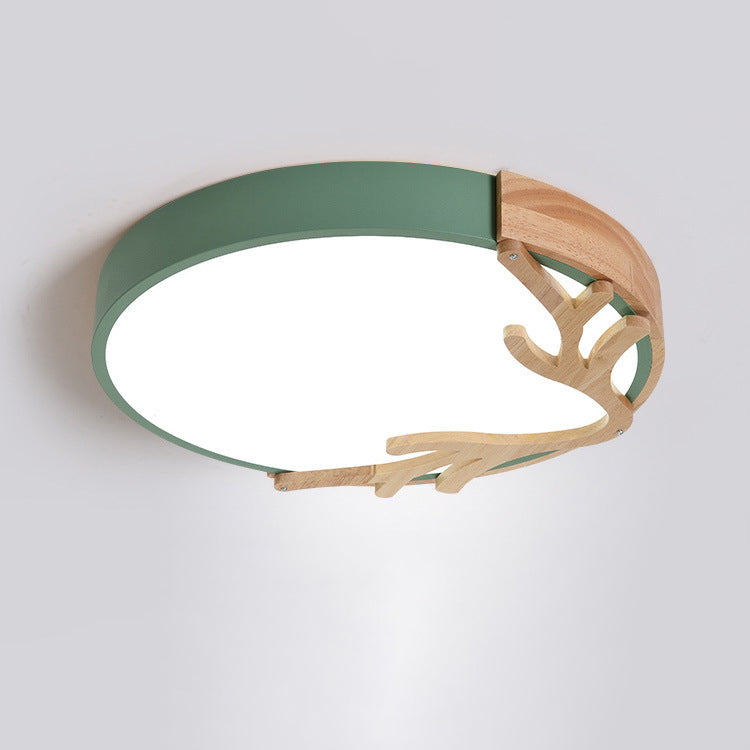 Contemporary Nordic Round Deer Iron Acrylic Lampshade LED Flush Mount Ceiling Light For Bedroom
