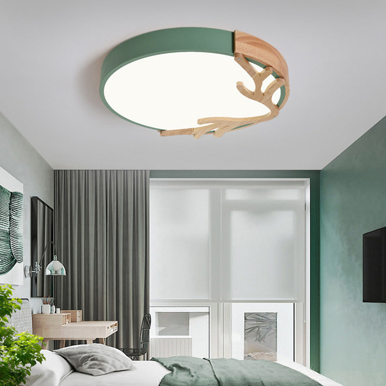 Contemporary Nordic Round Deer Iron Acrylic Lampshade LED Flush Mount Ceiling Light For Bedroom