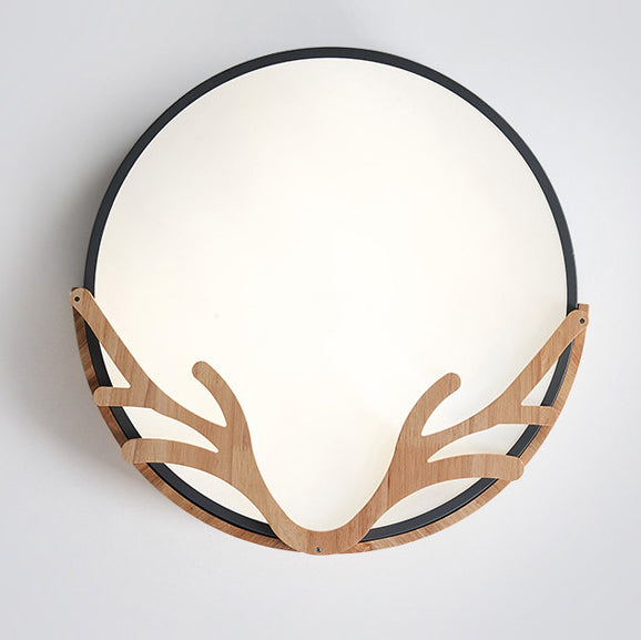 Contemporary Nordic Round Deer Iron Acrylic Lampshade LED Flush Mount Ceiling Light For Bedroom
