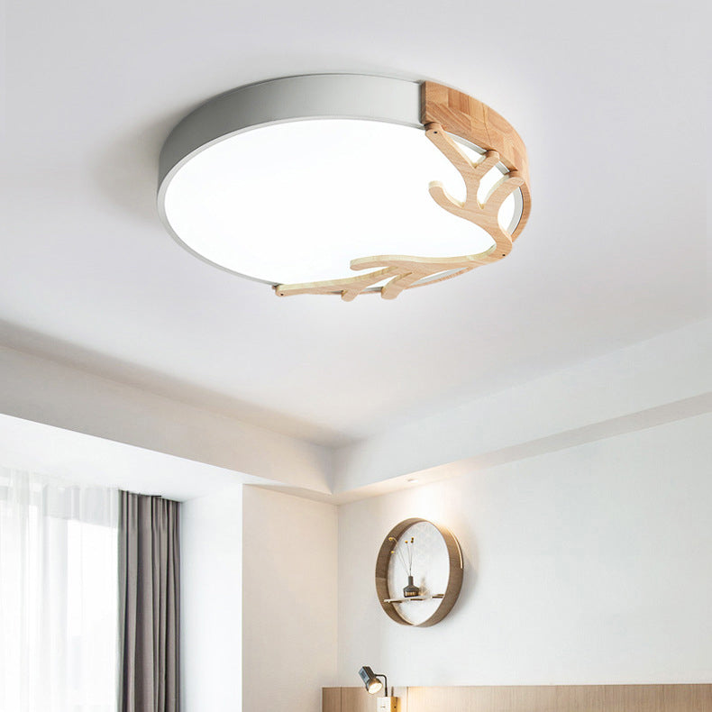 Contemporary Nordic Round Deer Iron Acrylic Lampshade LED Flush Mount Ceiling Light For Bedroom