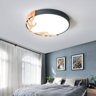 Contemporary Nordic Round Deer Iron Acrylic Lampshade LED Flush Mount Ceiling Light For Bedroom