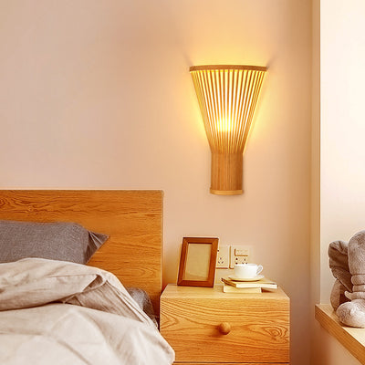 Traditional Japanese Vertical Broom Shape Bamboo Lampshade 1 - Light Wall Sconce Lamp For Bedroom