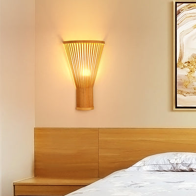 Traditional Japanese Vertical Broom Shape Bamboo Lampshade 1 - Light Wall Sconce Lamp For Bedroom