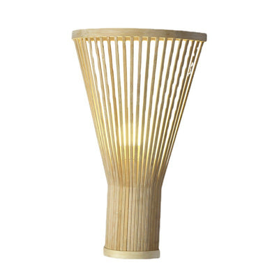 Traditional Japanese Vertical Broom Shape Bamboo Lampshade 1 - Light Wall Sconce Lamp For Bedroom