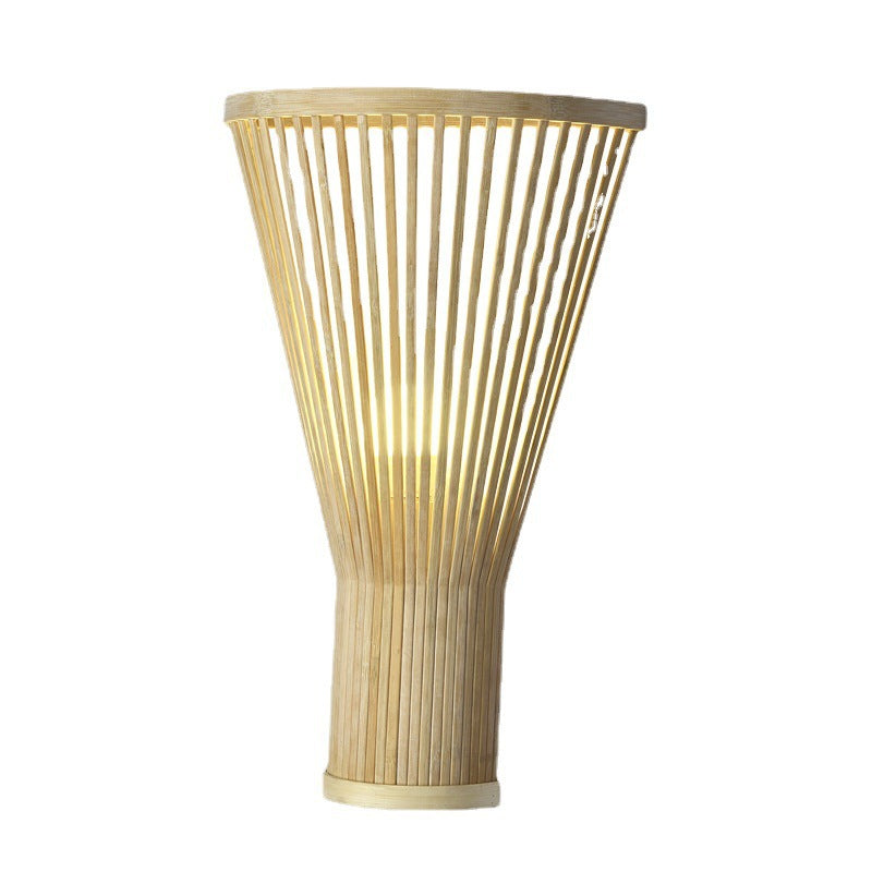 Traditional Japanese Vertical Broom Shape Bamboo Lampshade 1 - Light Wall Sconce Lamp For Bedroom