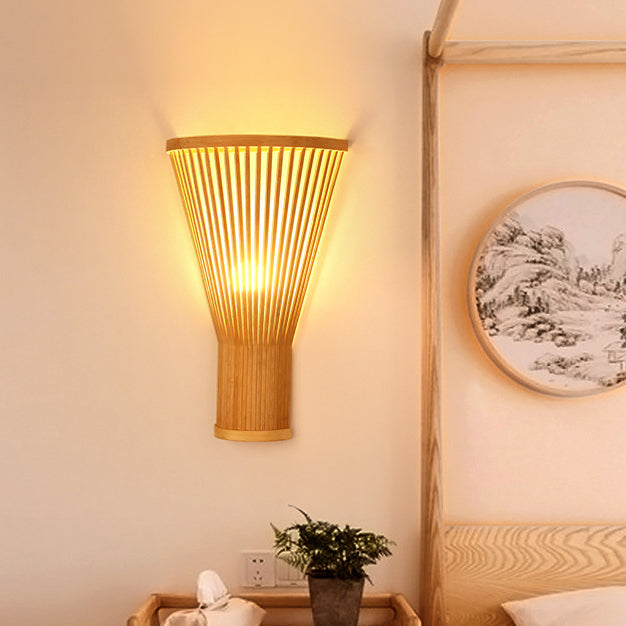 Traditional Japanese Vertical Broom Shape Bamboo Lampshade 1 - Light Wall Sconce Lamp For Bedroom