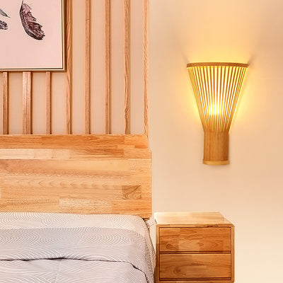 Traditional Japanese Vertical Broom Shape Bamboo Lampshade 1 - Light Wall Sconce Lamp For Bedroom