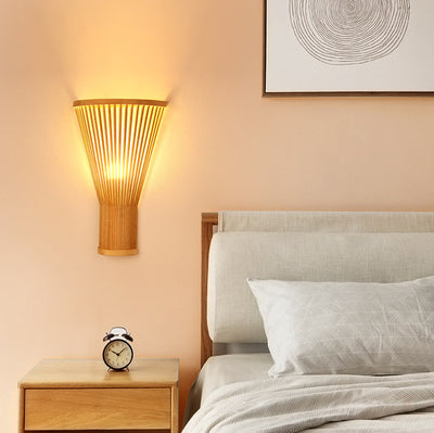 Traditional Japanese Vertical Broom Shape Bamboo Lampshade 1 - Light Wall Sconce Lamp For Bedroom