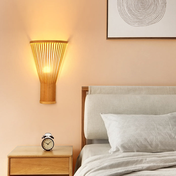 Traditional Japanese Vertical Broom Shape Bamboo Lampshade 1 - Light Wall Sconce Lamp For Bedroom