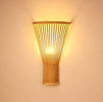 Traditional Japanese Vertical Broom Shape Bamboo Lampshade 1 - Light Wall Sconce Lamp For Bedroom