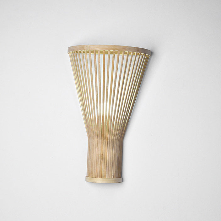 Traditional Japanese Vertical Broom Shape Bamboo Lampshade 1 - Light Wall Sconce Lamp For Bedroom