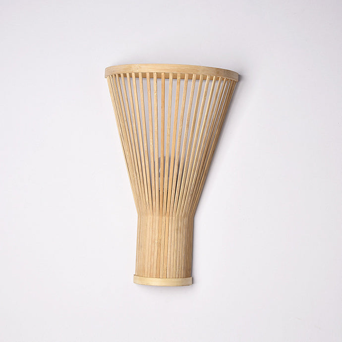 Traditional Japanese Vertical Broom Shape Bamboo Lampshade 1 - Light Wall Sconce Lamp For Bedroom