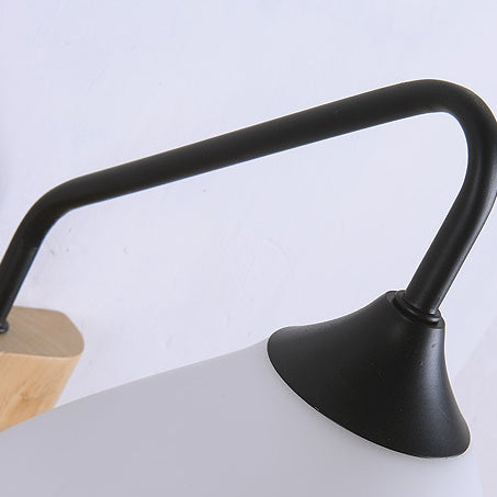 Traditional Japanese Cone Glass Lampshade Solid Wood Iron 1 - Light Wall Sconce Lamp For Bedroom