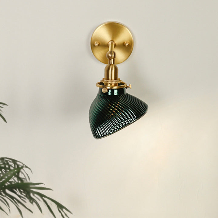 Abat-jour en verre en laiton traditionnel français 1 - Lampe murale à une lumière pour salon 