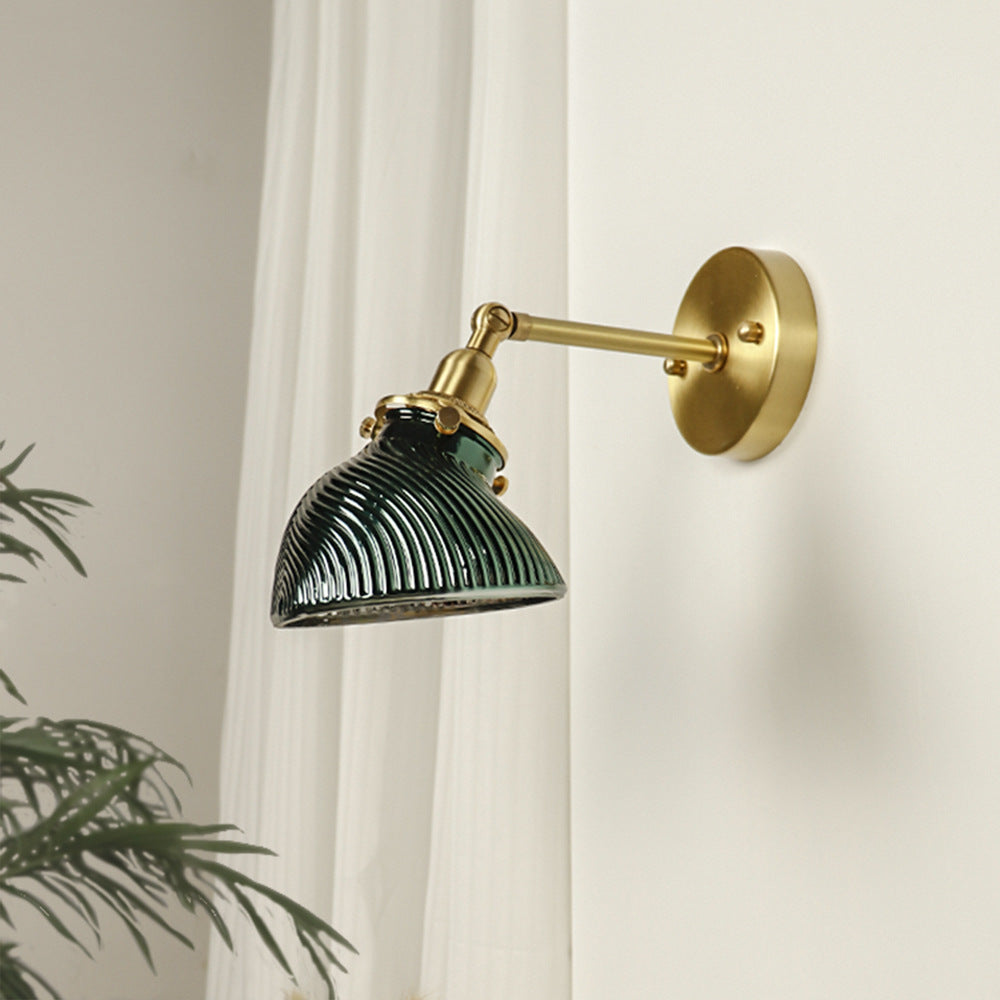 Abat-jour en verre en laiton traditionnel français 1 - Lampe murale à une lumière pour salon 
