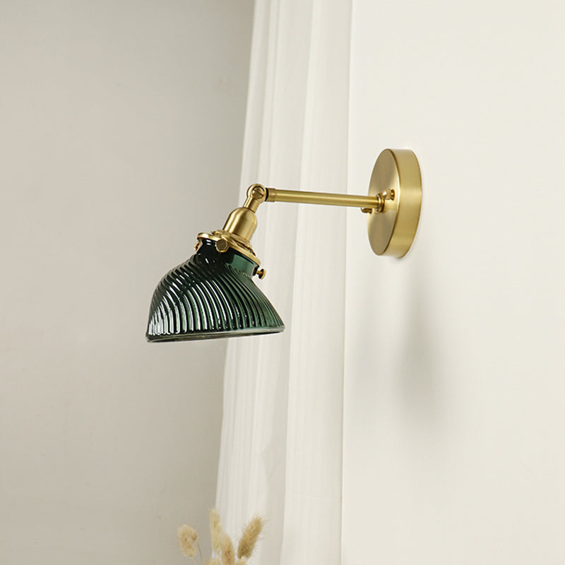 Traditional French Brass Glass Lampshade 1 - Light Wall Sconce Lamp For Living Room