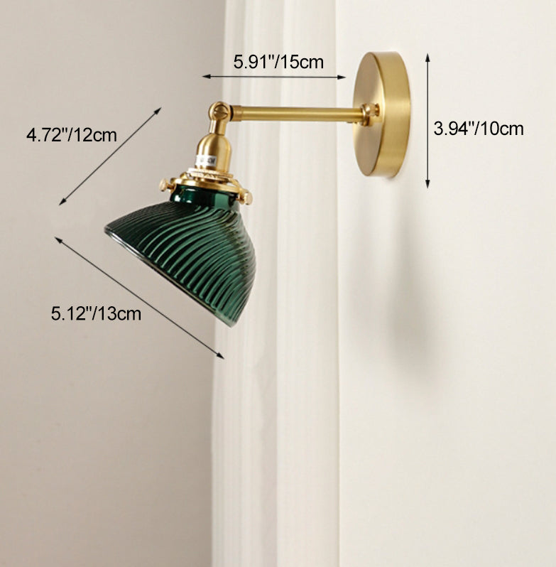Traditional French Brass Glass Lampshade 1 - Light Wall Sconce Lamp For Living Room