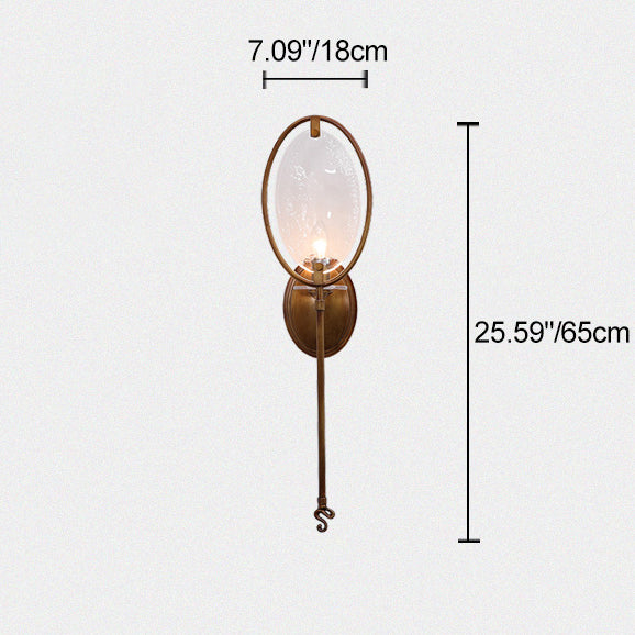 Lámpara de Aplique de Pared de 1 Luz con Forma de Raqueta Vintage Tradicional de Vidrio de Cobre para Sala de Estar 