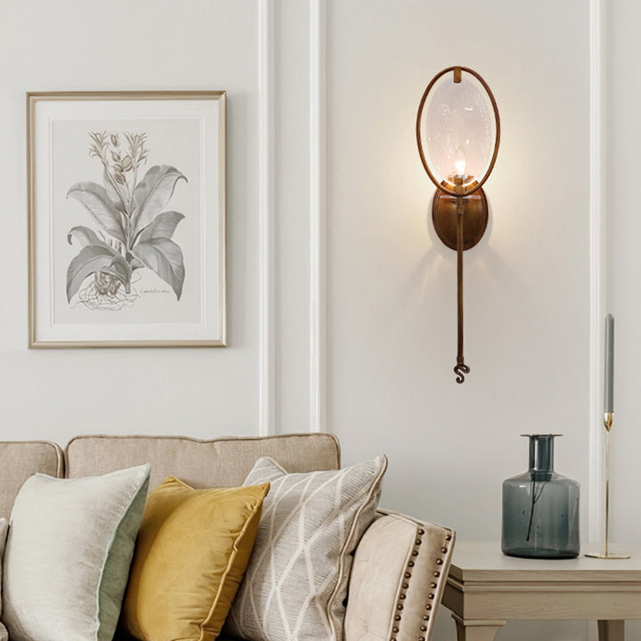 Lámpara de Aplique de Pared de 1 Luz con Forma de Raqueta Vintage Tradicional de Vidrio de Cobre para Sala de Estar 