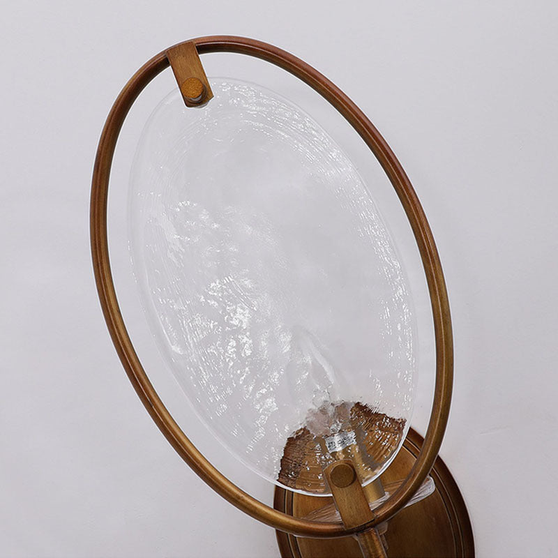 Lámpara de Aplique de Pared de 1 Luz con Forma de Raqueta Vintage Tradicional de Vidrio de Cobre para Sala de Estar 