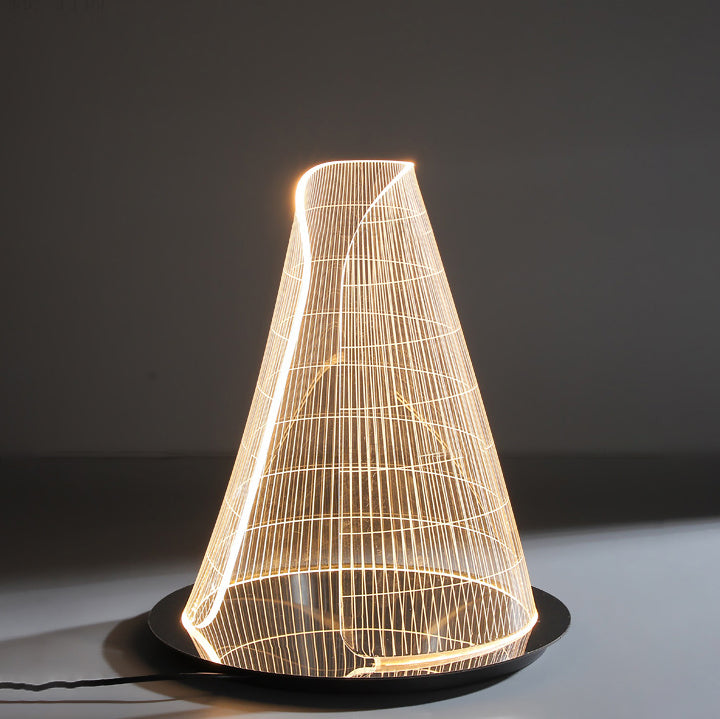 Moderne Art Deco Kegelförmige Acryl-Lampenschirm Edelstahlbasis LED-Tischlampe für Wohnzimmer 