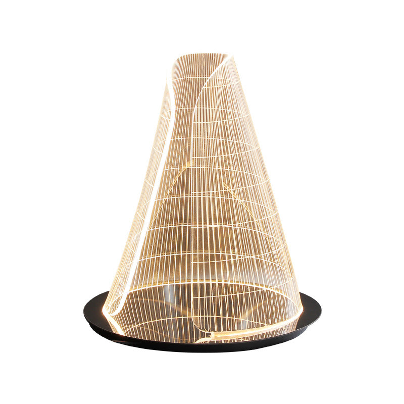 Moderne Art Deco Kegelförmige Acryl-Lampenschirm Edelstahlbasis LED-Tischlampe für Wohnzimmer 