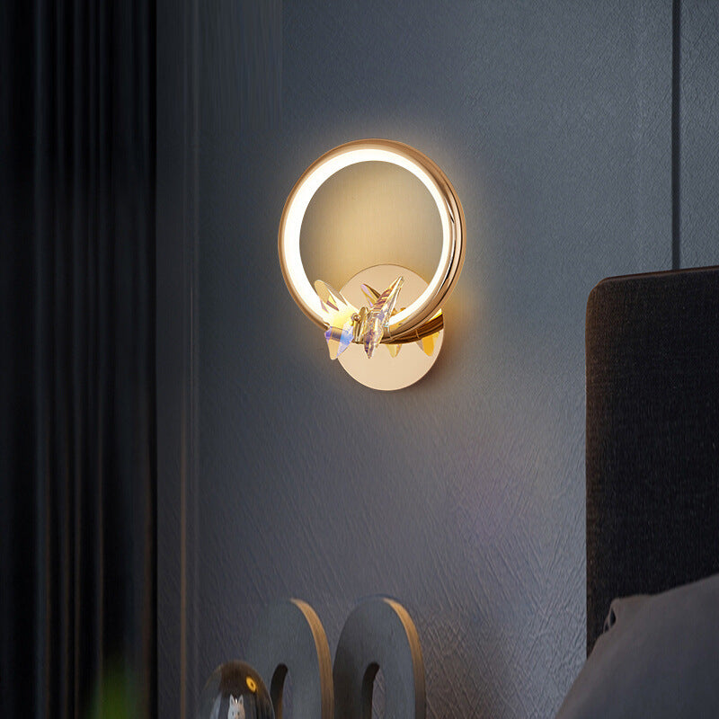 Modern Luxury Circle Butterfly Aluminum Hardware LED Wall Sconce Lamp For Living Room