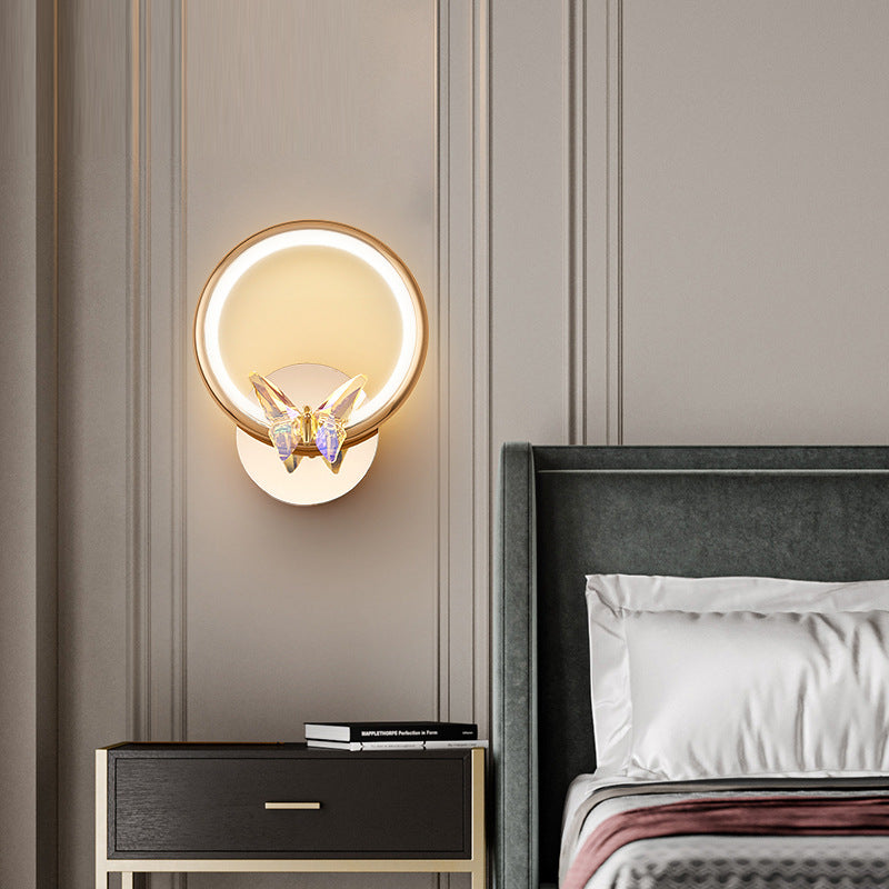 Modern Luxury Circle Butterfly Aluminum Hardware LED Wall Sconce Lamp For Living Room