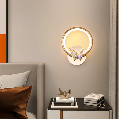 Modern Luxury Circle Butterfly Aluminum Hardware LED Wall Sconce Lamp For Living Room