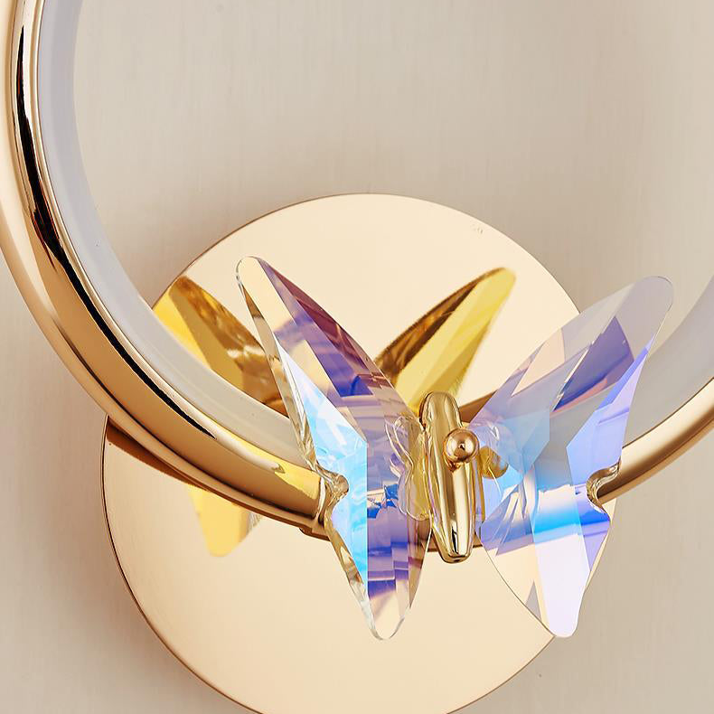 Modern Luxury Circle Butterfly Aluminum Hardware LED Wall Sconce Lamp For Living Room