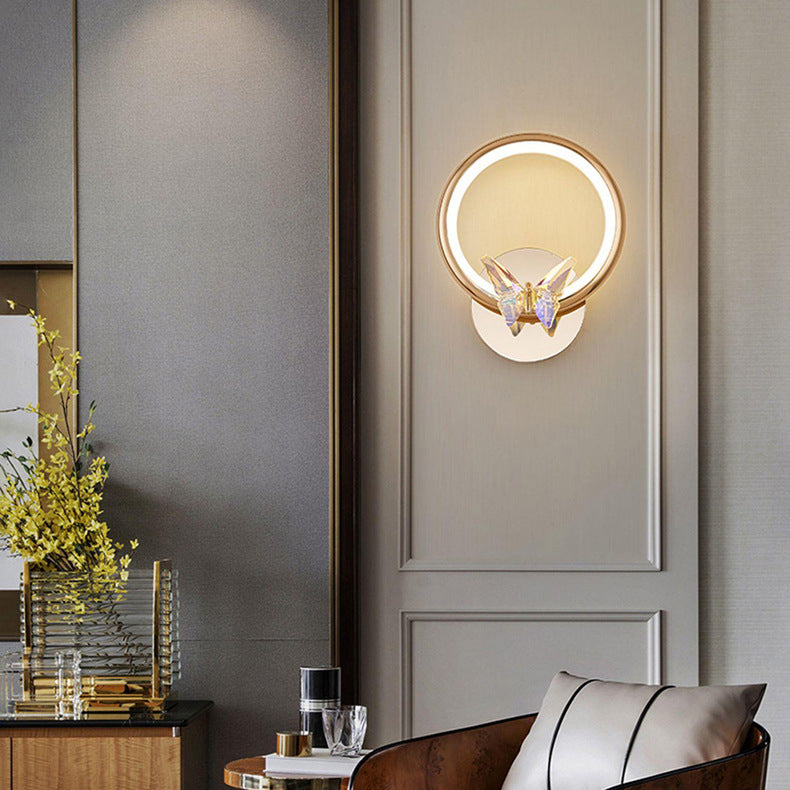 Modern Luxury Circle Butterfly Aluminum Hardware LED Wall Sconce Lamp For Living Room