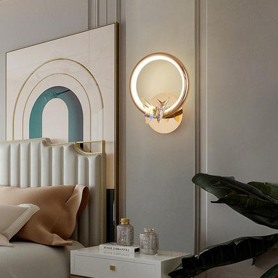 Modern Luxury Circle Butterfly Aluminum Hardware LED Wall Sconce Lamp For Living Room
