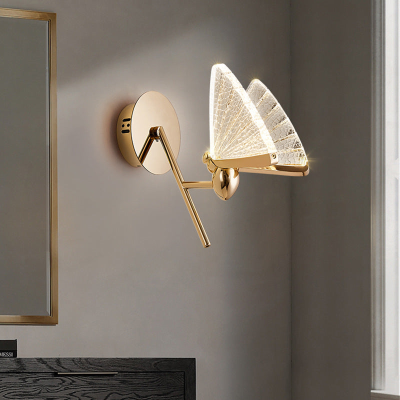 Modern Luxury Butterfly Acrylic Lampshade Iron LED Wall Sconce Lamp For Living Room