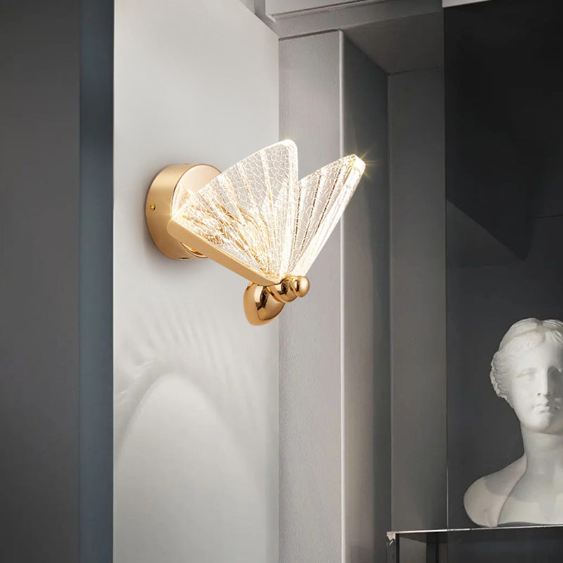 Modern Luxury Butterfly Acrylic Lampshade Iron LED Wall Sconce Lamp For Living Room