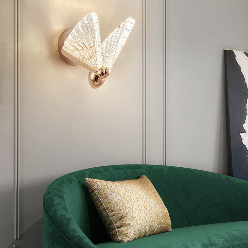 Modern Luxury Butterfly Acrylic Lampshade Iron LED Wall Sconce Lamp For Living Room