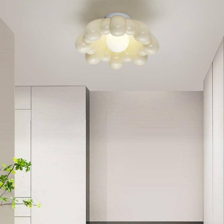 Applique murale contemporaine en résine de forme florale crème nordique avec abat-jour en verre 1 - lampe pour salon 