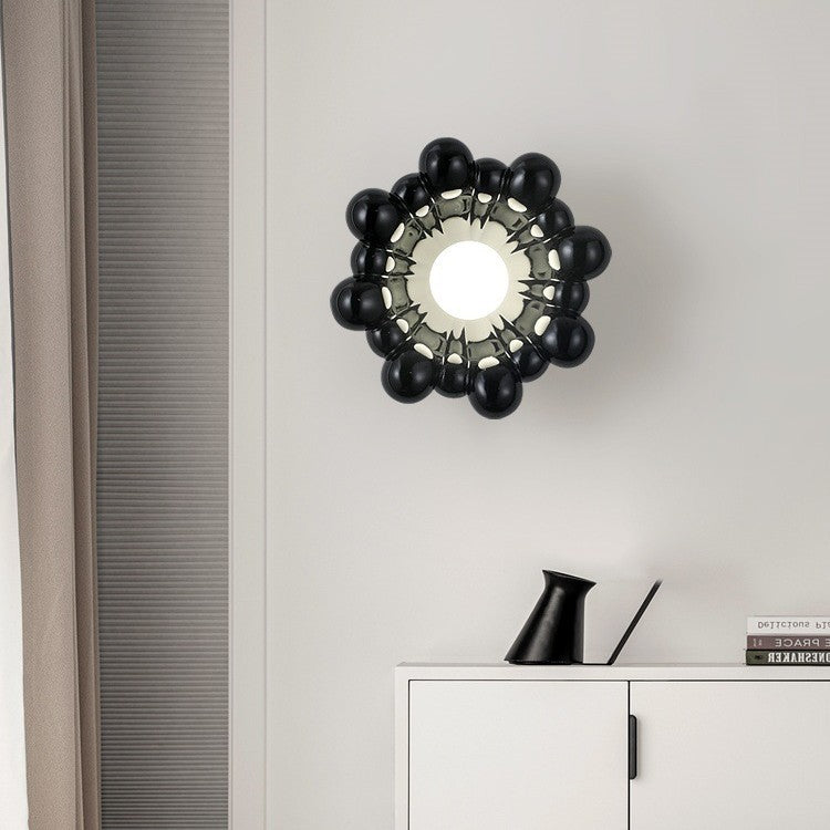 Applique murale contemporaine en résine de forme florale crème nordique avec abat-jour en verre 1 - lampe pour salon 