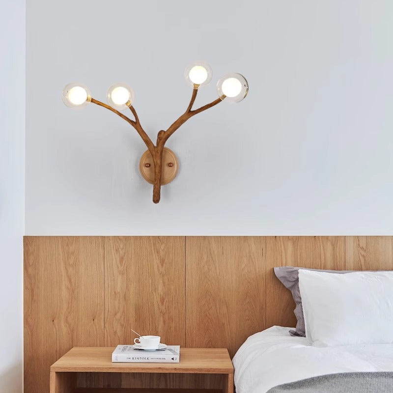 Traditional Japanese Branches Polymer Glass Lampshade 4 - Light Wall Sconce Lamp For Bedroom