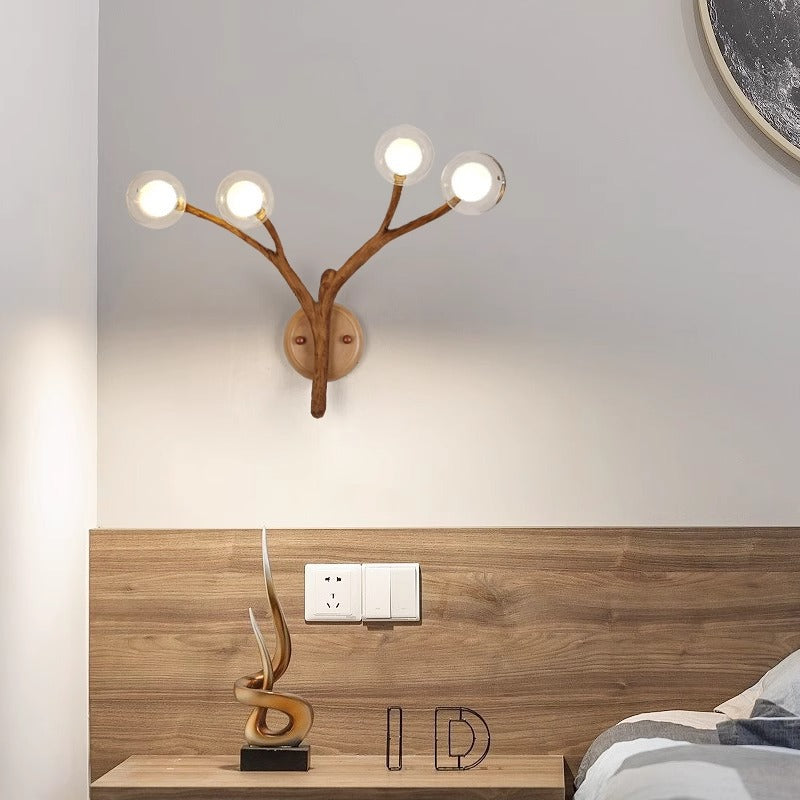 Traditional Japanese Branches Polymer Glass Lampshade 4 - Light Wall Sconce Lamp For Bedroom