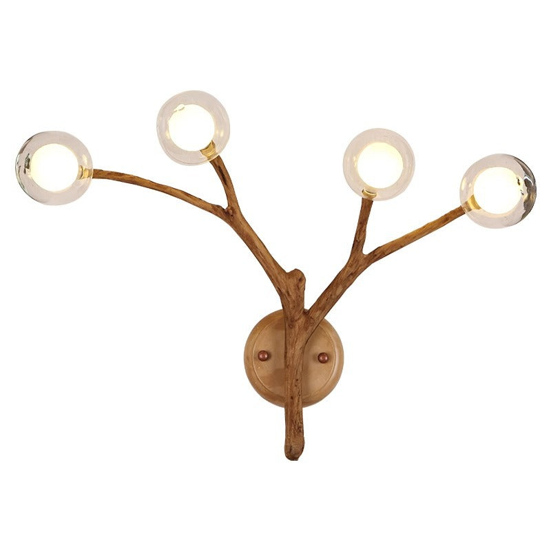 Traditional Japanese Branches Polymer Glass Lampshade 4 - Light Wall Sconce Lamp For Bedroom