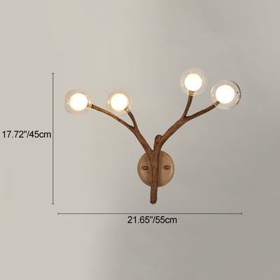 Traditional Japanese Branches Polymer Glass Lampshade 4 - Light Wall Sconce Lamp For Bedroom