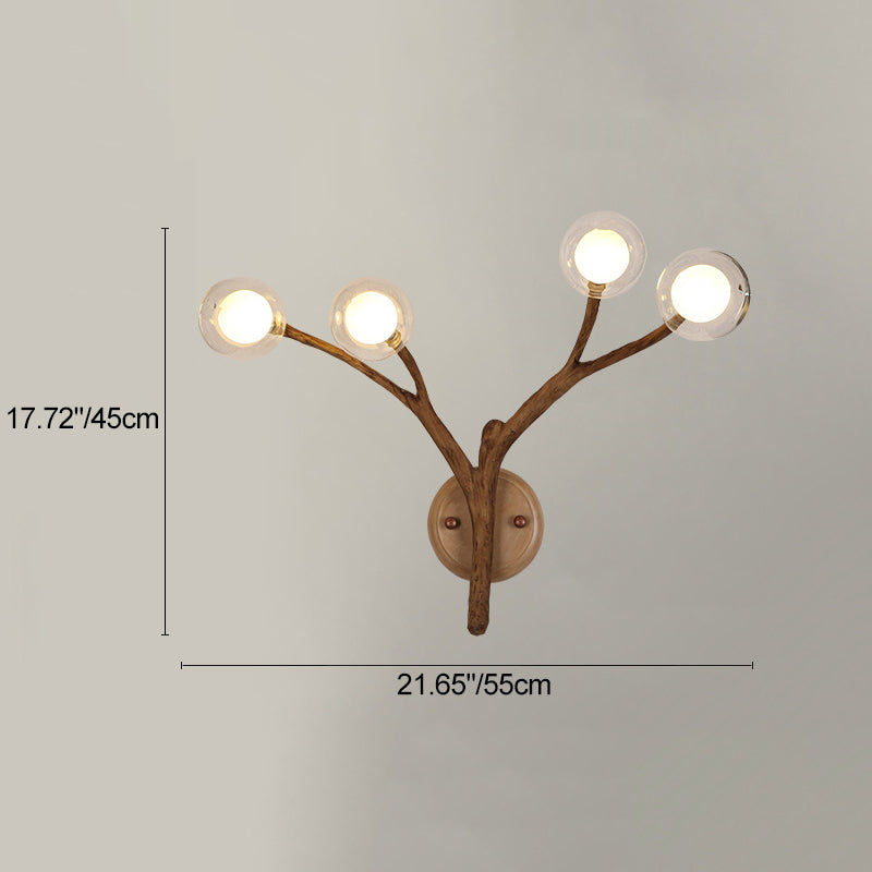 Traditional Japanese Branches Polymer Glass Lampshade 4 - Light Wall Sconce Lamp For Bedroom